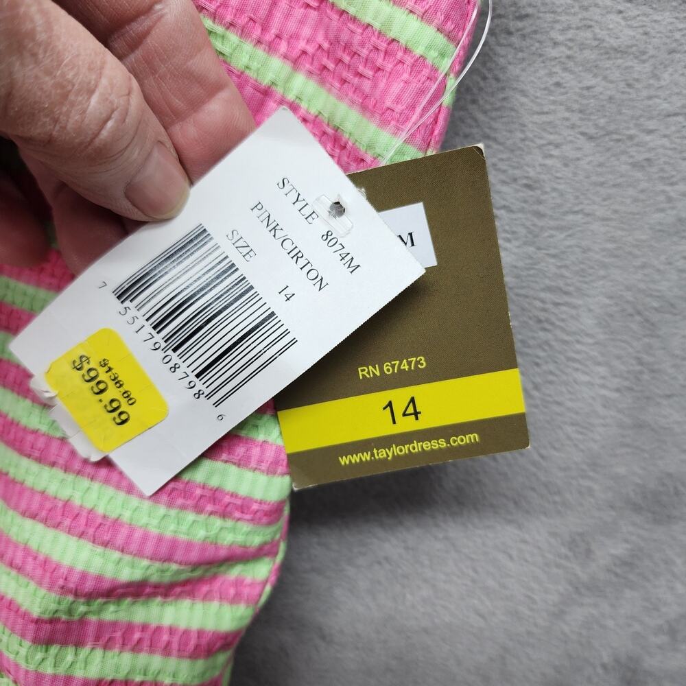 NWT Taylor Womens 14 Fit Flare Dress Pink Green Stripe Pleated Pocket Sleeveless - Picture 10 of 16